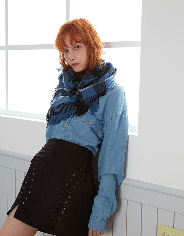 Ozwear Connection Uggs - Ugg Fringed Check Wool Scarf Blue and Check