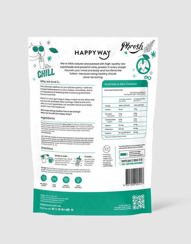 Happy Way - Choc Mint Whey Protein Powder