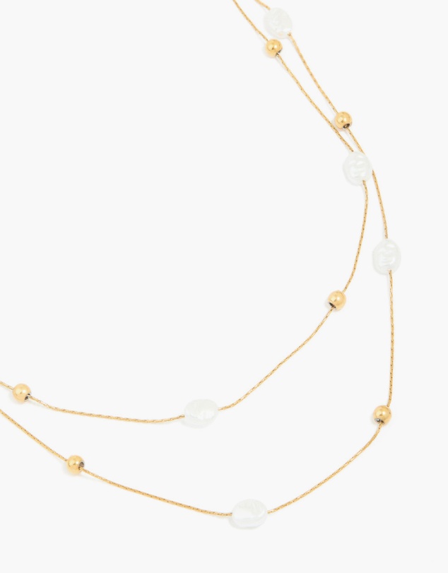 Lovisa - Waterproof Gold Plated Stainless Steel Pearl & Beaded Ball Layered Necklace