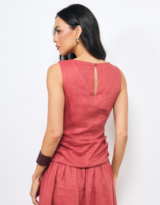 AERE - Eira Ruched Drop Waist Linen Maxi Dress