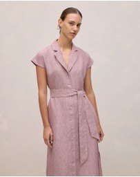 Trenery - Linen End On End Stripe Shirt Dress in Light Pink