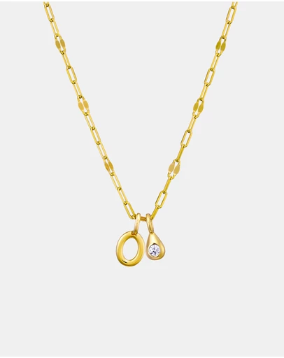 Zoe Olivia - 14K Gold Vermeil Imprint Initial O Cubic Zirconia Necklace