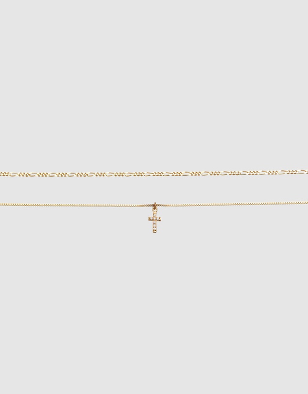 Elli Jewelry - Filigree Cross Zirconia Layer Necklace in Gold-Plated 925 Silver