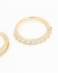 Lovisa - Gold Plated Cubic Zirconia Dainty Stacked Flower & Band Rings 2-Pack
