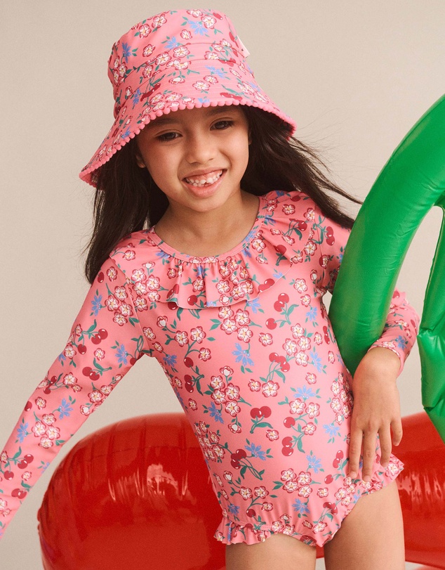 Huxbaby - Tropical Cherry Floral Peplum Swimsuit - Babies-Kids