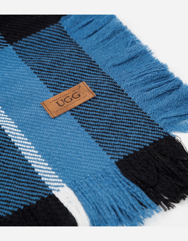 Ozwear Connection Uggs - Ugg Fringed Check Wool Scarf Blue and Check