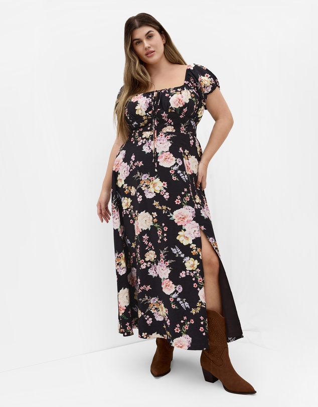 City Chic - Abbigail Floral Print Maxi Dress - Black