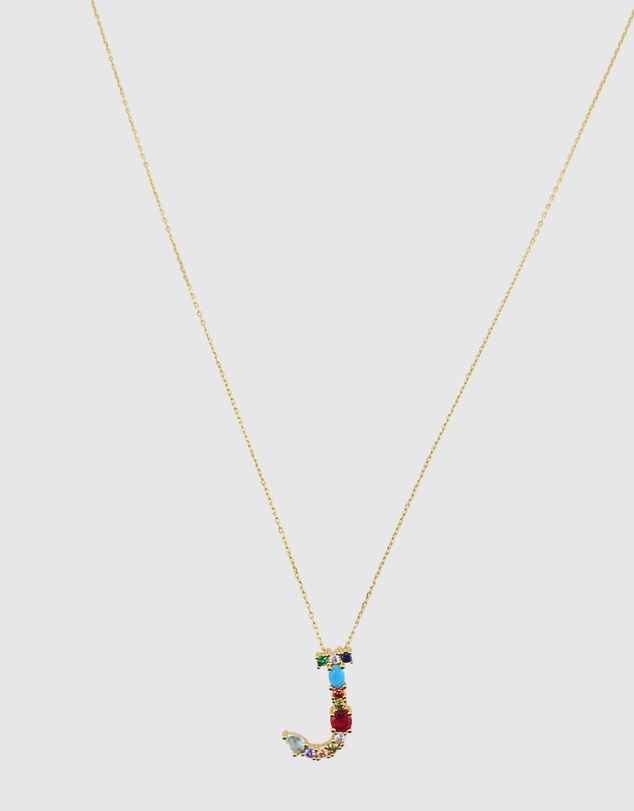 Izoa - Alphabet Letter Semi Precious Stone J Necklace