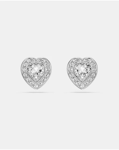 Swarovski - Ariana Grande X Swarovski Stud Earrings, Mixed Cuts, Heart, White, Rhodium Plated