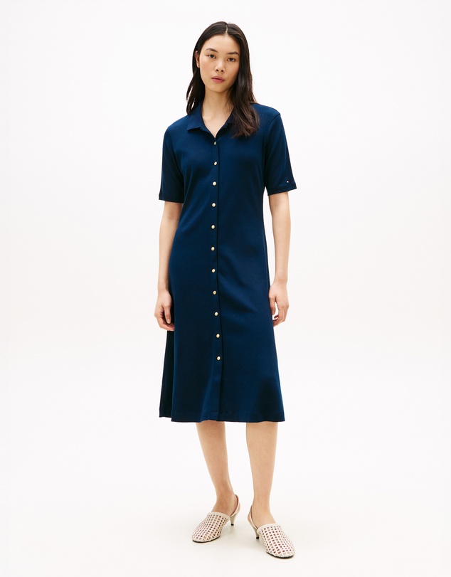 Tommy Hilfiger - Gold-Tone Button Midi Polo Dress