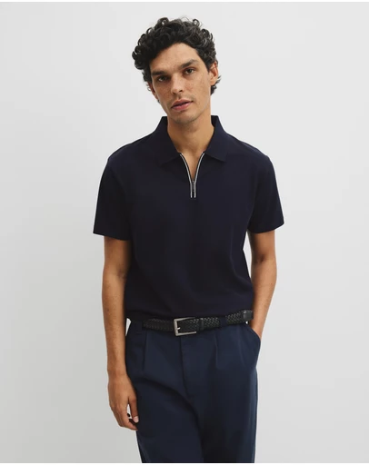 Country Road - Merculalised Cotton Pique Zip Polo