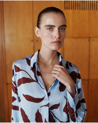 Trenery - Karra Satin Popover Blouse in Sky