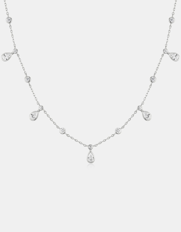 Ania Haie - Silver Bezel Round & Teardrop Drop Station Necklace