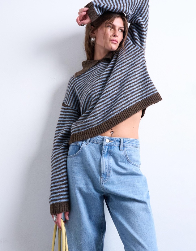 TOPSHOP - Topshop Knitted Stripe Collar Jumper
