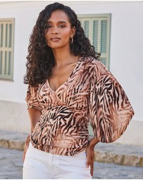 Sosandar - Plunge Neck Balloon Sleeve Top