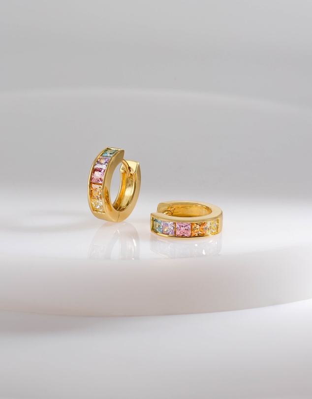 Wanderlust + Co - Rainbow Gem Gold 10mm Huggie Earrings
