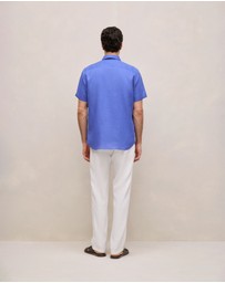 Trenery - Regular Fit Linen Short Sleeve Shirt in Vivid Blue