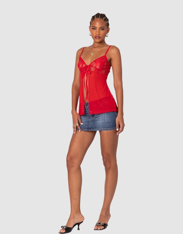 EDIKTED - Mimosa Sheer Lace Long Tank Top