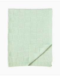 Living Textiles - Pram Knitted Blanket - Checkered Seafoam
