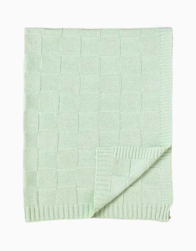 Living Textiles - Pram Knitted Blanket - Checkered Seafoam