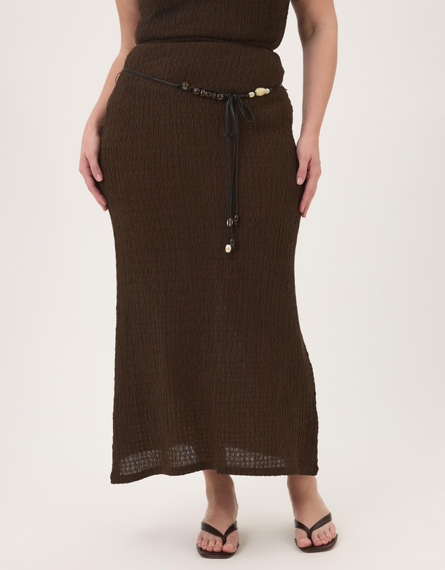Atmos&Here Curvy - Maeve Textured Jersey Skirt with Beaded Belt