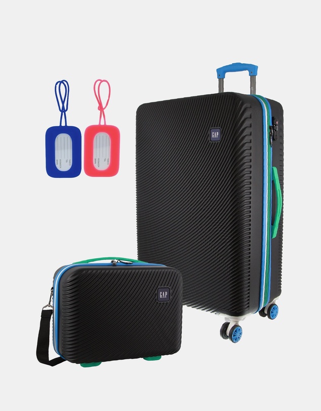 GAP - GAP Stripe Medium Hard Shell with Mini Beauty Case Set + Leather Tag