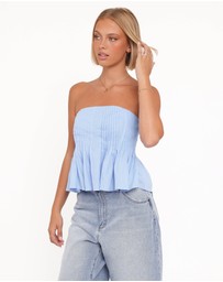 Petal & Pup - Cagnes Strapless Peplum Top - Blue
