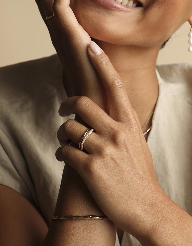 Astrid & Miyu - Molten Illusion 18ct Gold Plated Pearl Ring