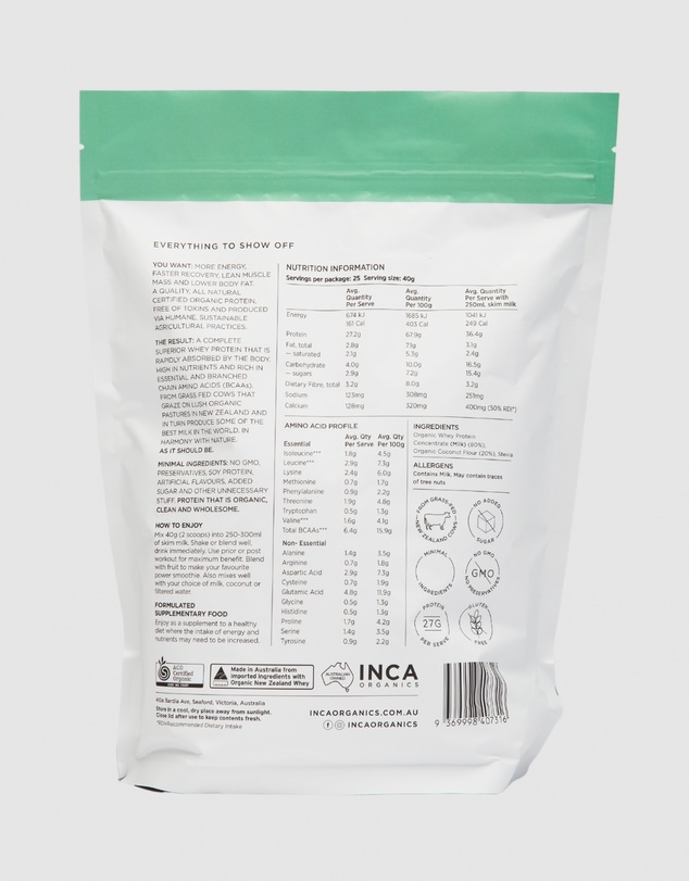 Inca Organics - Certified Organic Whey Protein Powder - Coconut