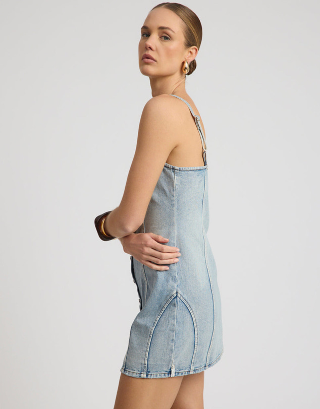 ONE TEASPOON - Riviera Fitted Strappy Mini Denim Dress - Hendrixe Blue
