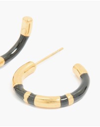 Lovisa - Waterproof Gold Plated Stainless Steel Small Black Enamel Stripe Hoop Earrings