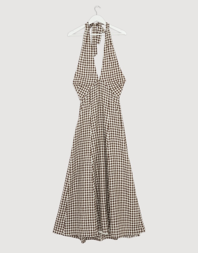 Revibe - Repaired AERE Nolana Gingham Halter Maxi Dress - AU 8