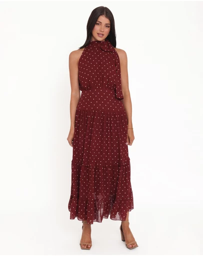 Petal & Pup - Leona Halterneck Maxi Dress - Red Polka Dot