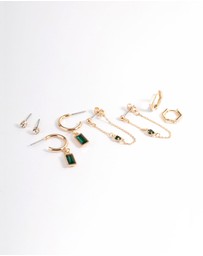 Lovisa - Green Diamante Baguette Earrings 4-Pack