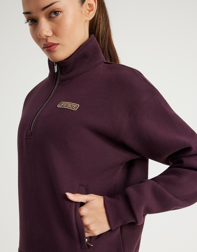 Upstate - Plush Half Zip Funnel Neck - Merlot