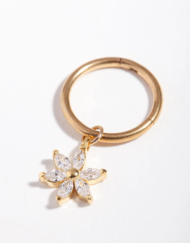 Lovisa - Gold Surgical Steel Cubic Zirconia Flower Belly Ring