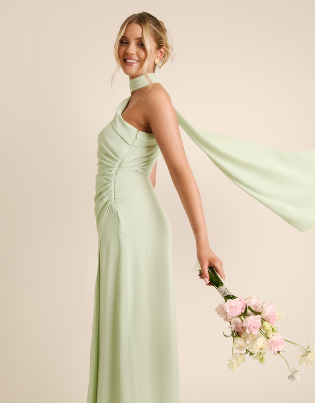 Six Stories - One Shoulder Neck Tie Chiffon Bridesmaid Dress