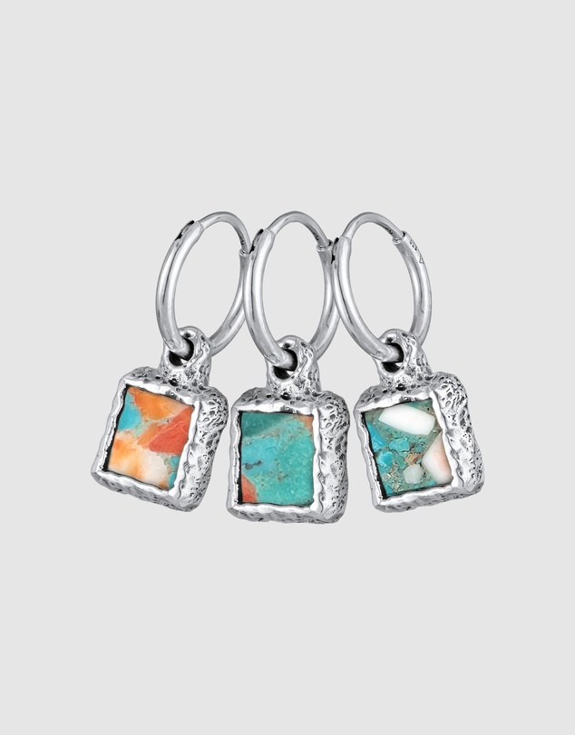 Haze & Glory - ICONIC EXCLUSIVE - Earrings Men Turquoise Square Hoop 925 Sterling Silver