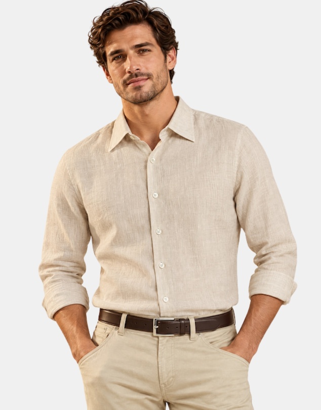 Henry Bucks - HENRY SARTORIAL Fashion Soft Linen Shirt BEIGE