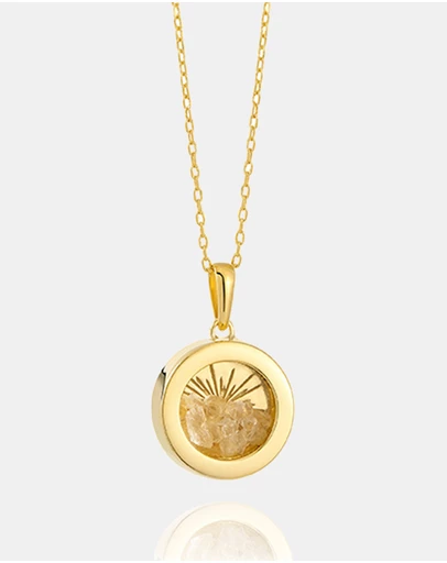 Rachel Jackson - Small Deco Sun Amulet November Birthstone Citrine Necklace (Positivity & Abundance)