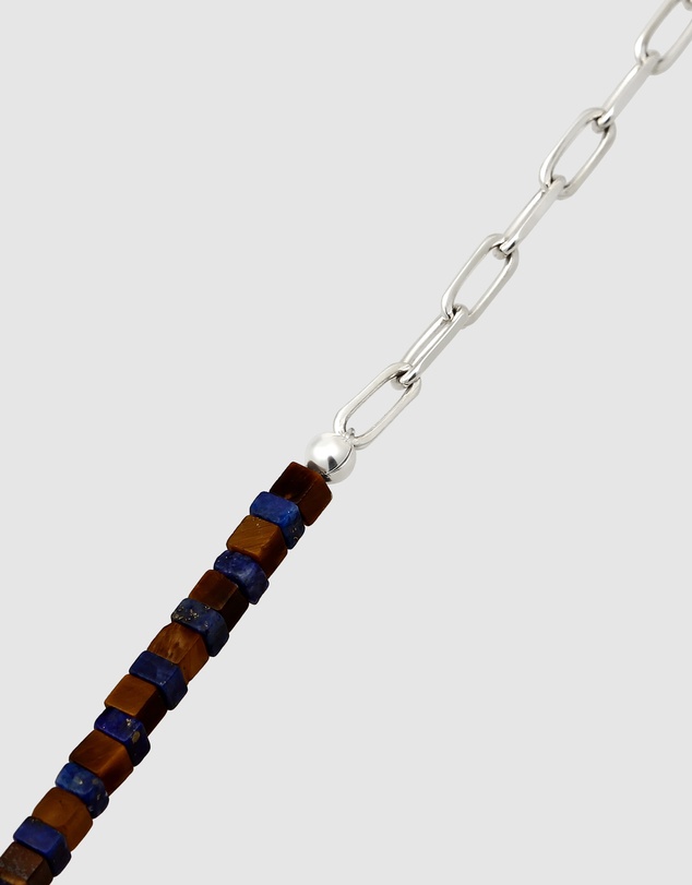 Kuzzoi - ICONIC EXCLUSIVE - Silver Flat Long Link Bracelet Gemstone Beads