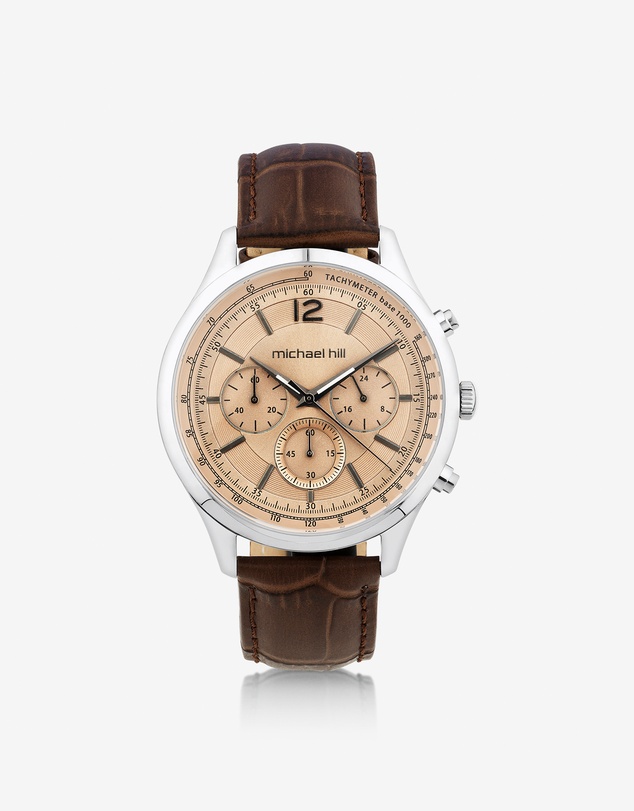 Michael Hill - Men's Chronograph Watch in Stainless Steel & Brown Leather