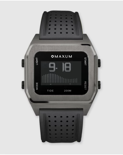 Maxum - Raglan Tide Watch – Gunmetal Case, Black Dial & Black Silicone Strap
