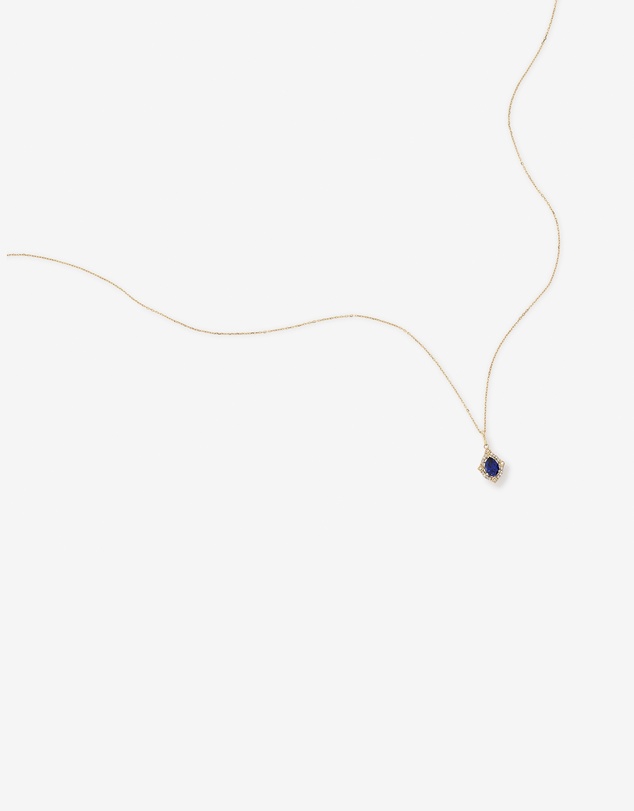 Michael Hill - Pear Cut Created Sapphire and Diamond Halo Pendant Necklace in 10kt Yellow Gold
