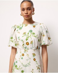 AERE - Clea Linen Puff Sleeve Midi Dress