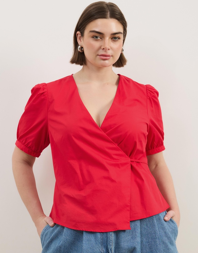 Atmos&Here Curvy - Nora Puff Sleeve Wrap Shirt