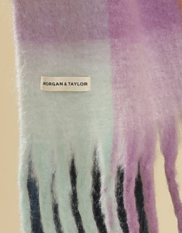 Morgan & Taylor - Emma Chunky Check Scarf Purple & Citrus Orange