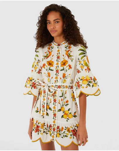 Farm Rio - Lemon Bouquet Off-White Mini Dress