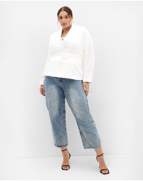 City Chic - Plus size Ivy Belted Blazer - ivory