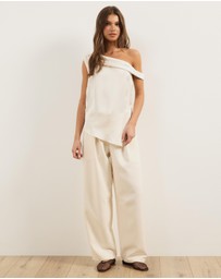 Atmos&Here - Rowen Pleated Barrel Leg Pants With Tie Waist